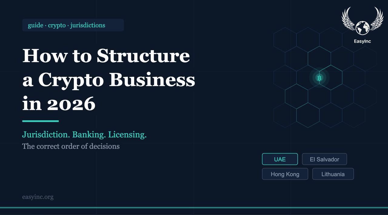 How to Structure a Crypto Business in 2026: Jurisdiction, Banking, Licensing